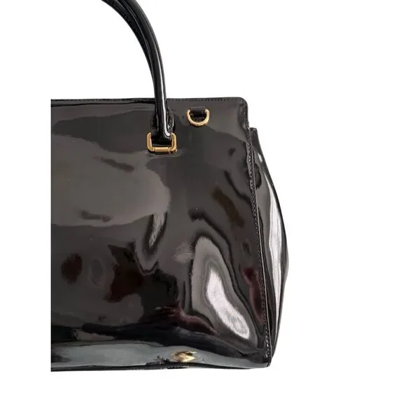Lauren Ralph Lauren Womens Black Patent Leather Crossbody Satchel Bag Large - Picture 14 of 14